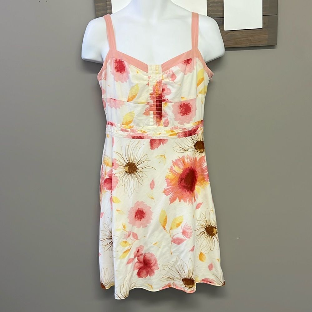 Ann Taylor Petites Cream Floral Lined Cotton Sundress- 10P
